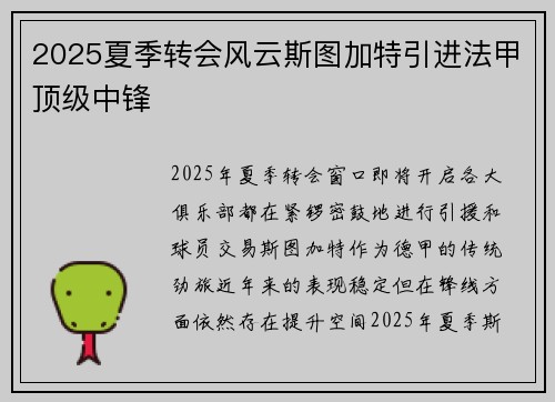 2025夏季转会风云斯图加特引进法甲顶级中锋